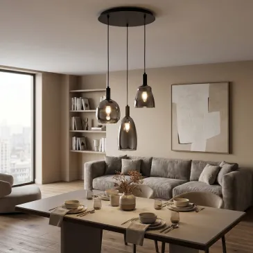 Sospensione moderna nera Lampadario a 3 pendenti E14 Per soggiorno e camera