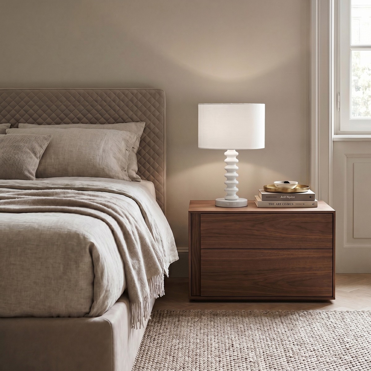 Lampada da Tavolo Velluto Bianco e Metallo | Mondialshop