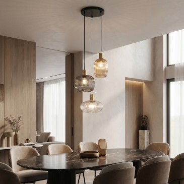 Sospensione Multipla a 3 Luci E27 Lampadario Moderno a Pendenti Regolabili