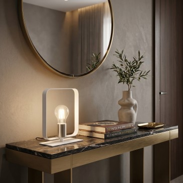 Lampe de table blanche et nickelée | Mondialshop