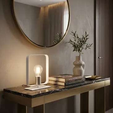 Tischleuchte in Weiß und Nickel | Mondialshop