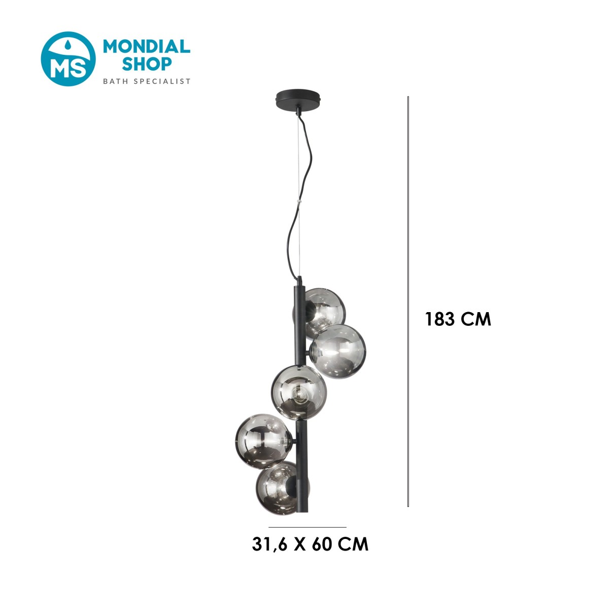 5XG9 Pendelleuchte aus Messing oder Schwarz | Mondialshop