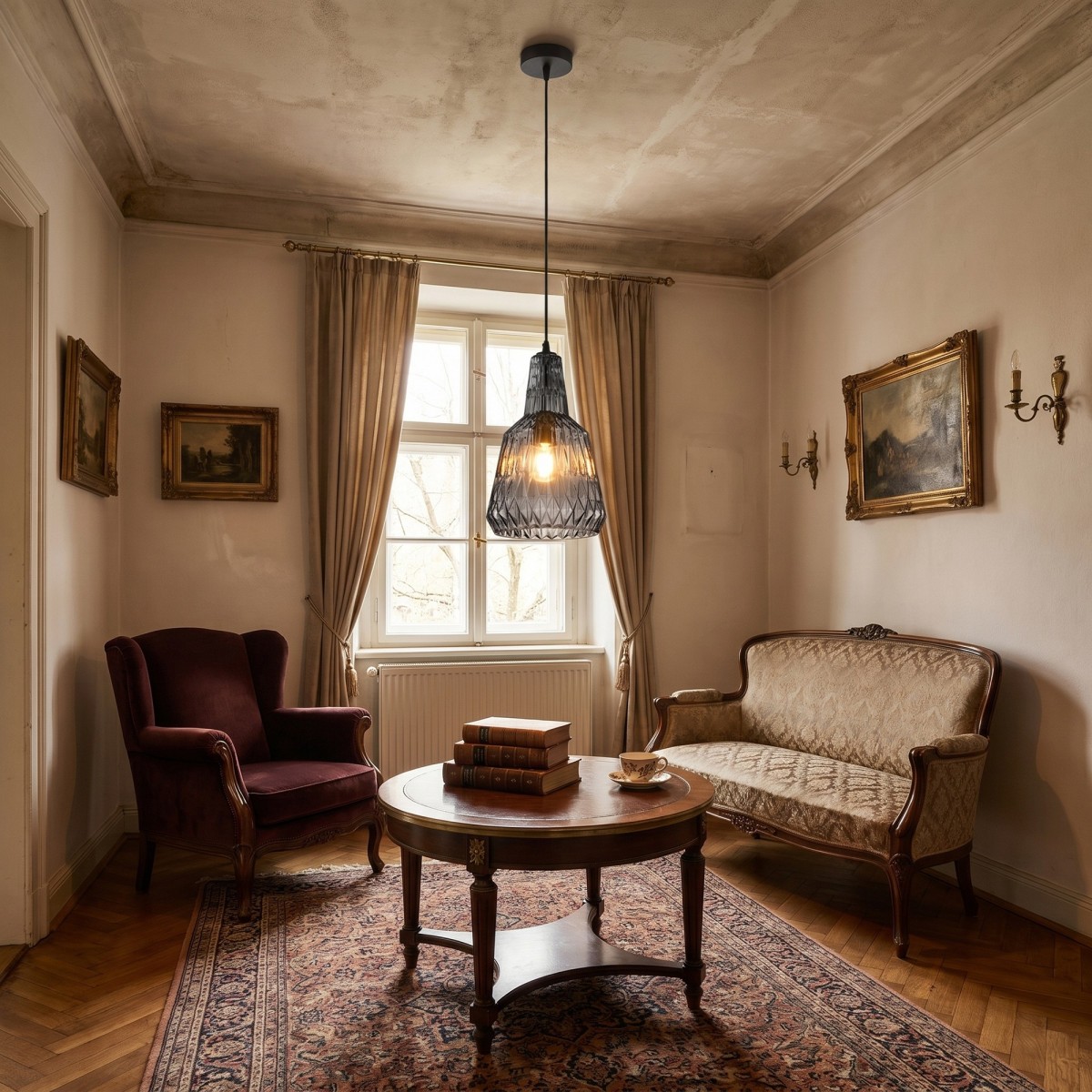 Suspension en verre facetté, 1 x E27 | Mondialshop