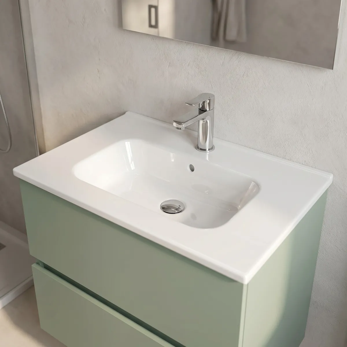 Mobile bagno sospeso verde salvia cannettato specchio e...