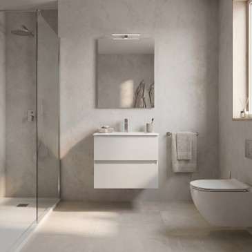 Mobile Bagno sospeso con lavandino ceramico Specchio e Lampada - Bianco 60 80 100