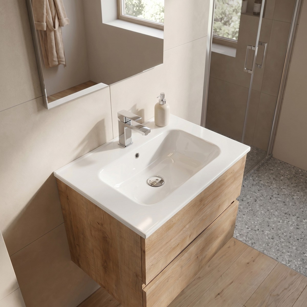 Mobile bagno sospeso rovere farnia cannettato specchio e...