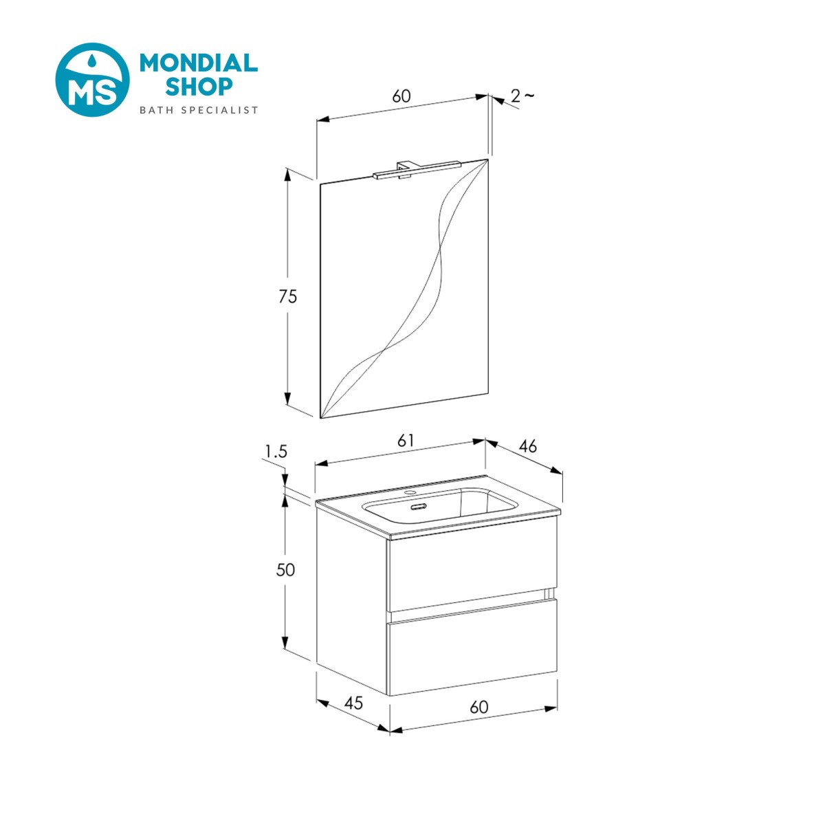 Milchweißer, wandhängender Badezimmerschrank mit...