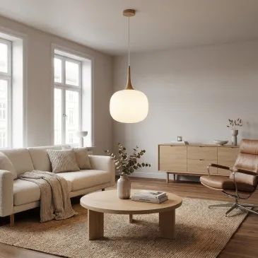 Sospensione moderna Stile scandinavo Bianco e Legno o Grigio e Nero 1XE27