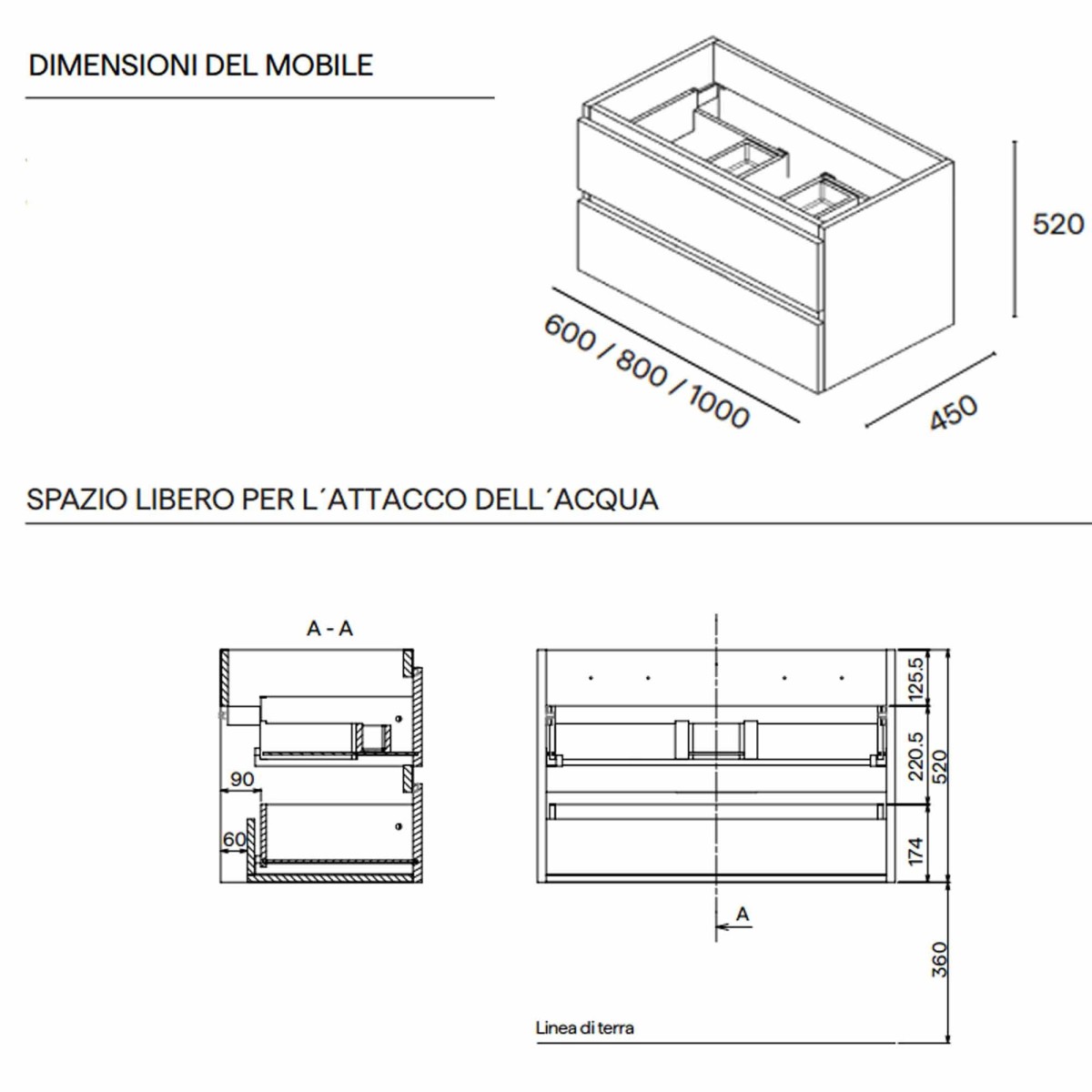 Mobile bagno sospeso laccato bianco 60 80 100 con specchio