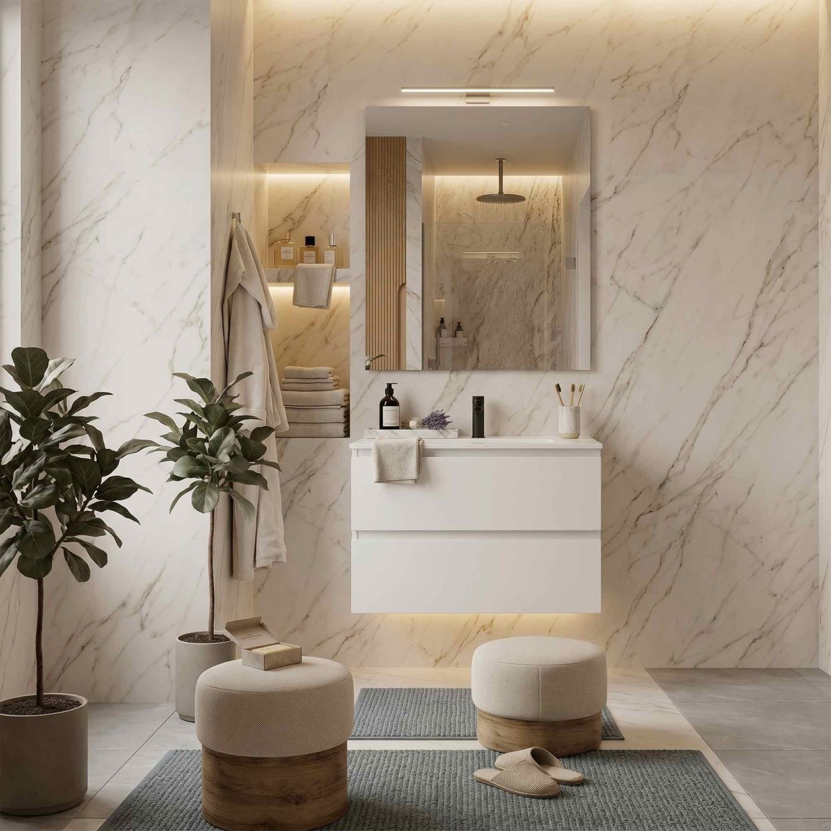 Mobile bagno sospeso laccato bianco 60 80 100 con specchio
