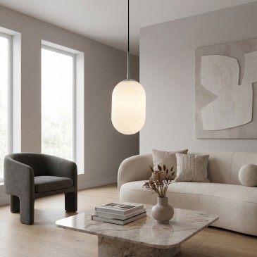 Sospensione moderna in vetro Dal design ovale Luce Diffusa Bianca 1XE27