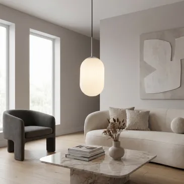 Sospensione moderna in vetro Dal design ovale Luce Diffusa Bianca 1XE27