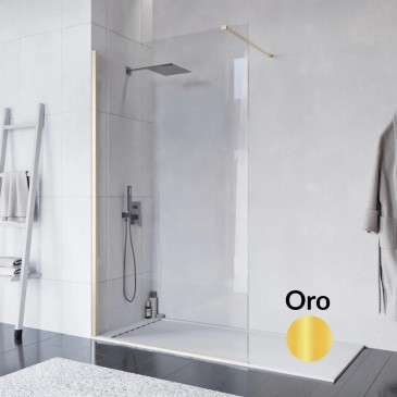 Parete doccia Walk-in modello Iside 100 cm, trasparente 8mm e altezza 200 cm, design moderno tutto vetro oro