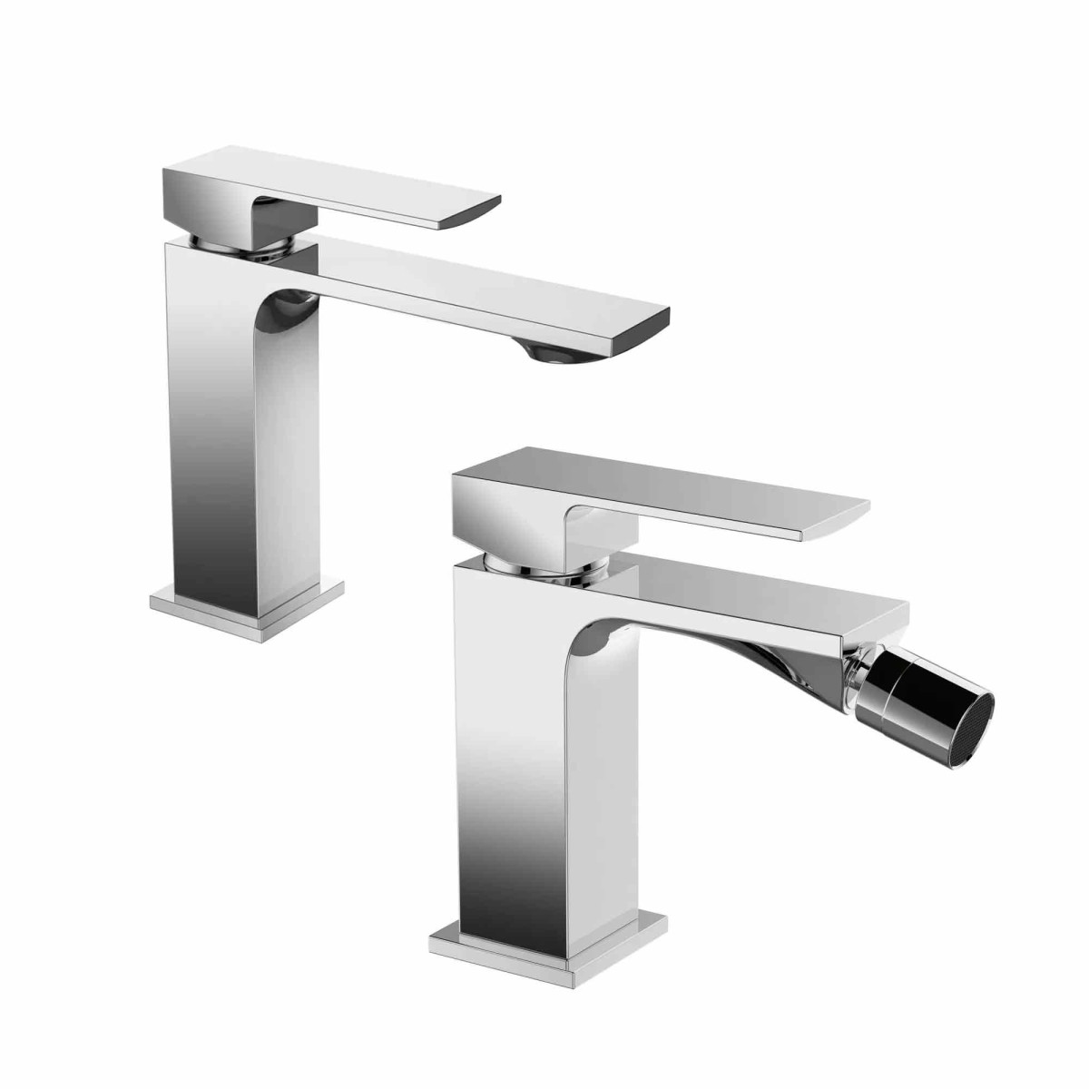 Coppia di miscelatori quadrati TBOL per lavabo e bidet.