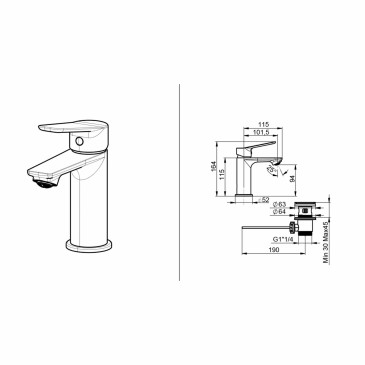 Robinet de lavabo chromé MIO avec bonde - Mitigeur de salle de bain