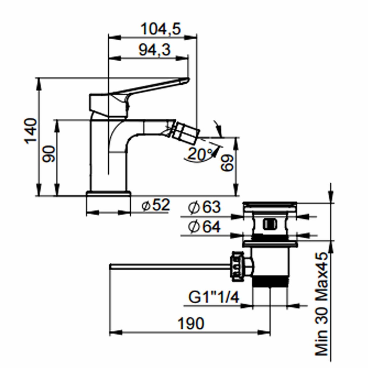 Robinet mitigeur de salle de bain chromé MIO avec bonde...