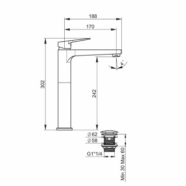 Rubinetto a canna alta per lavabo in appoggio Cromato SERIE MIO