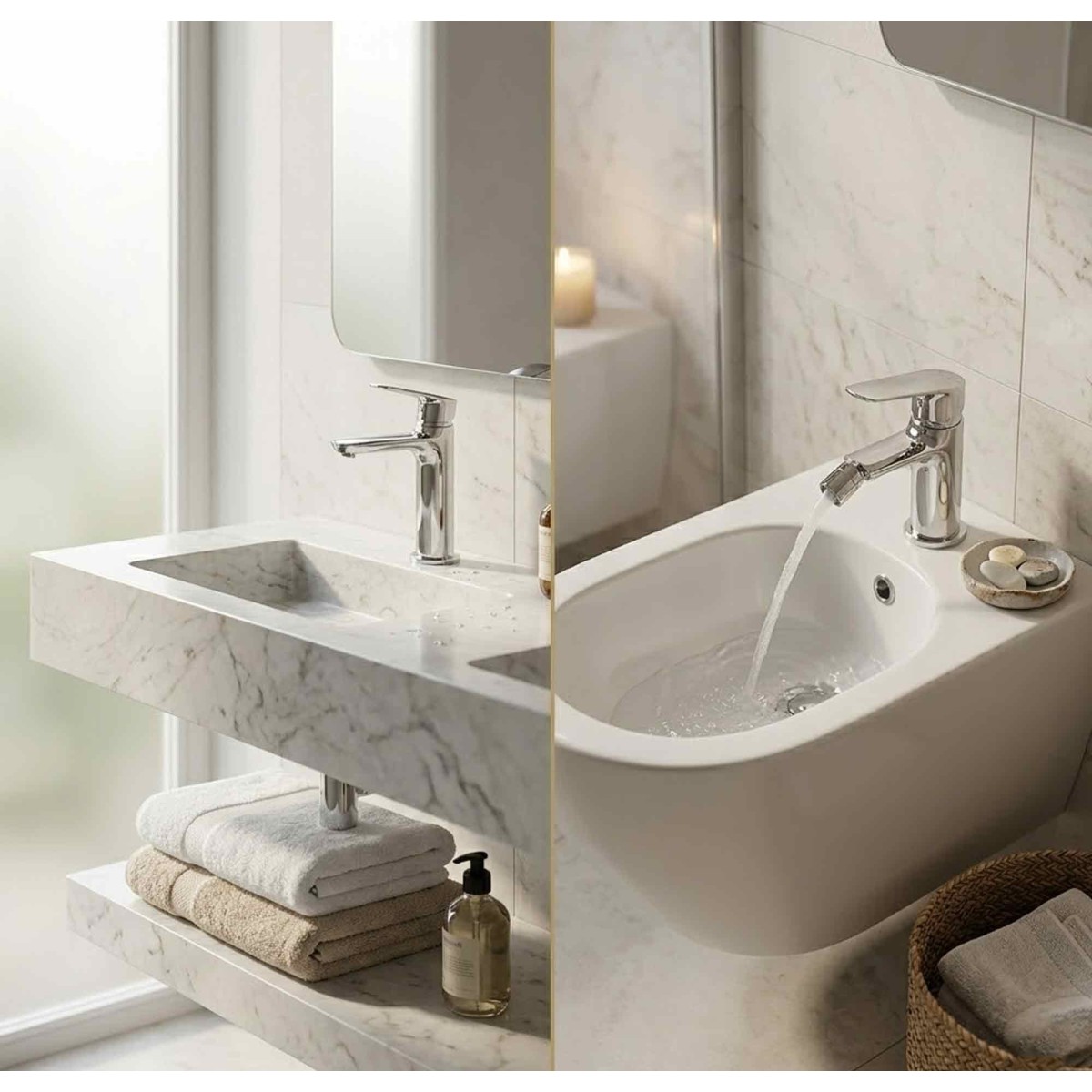 Robinets mitigeurs chromés Funky Crolla pour lavabo et bidet