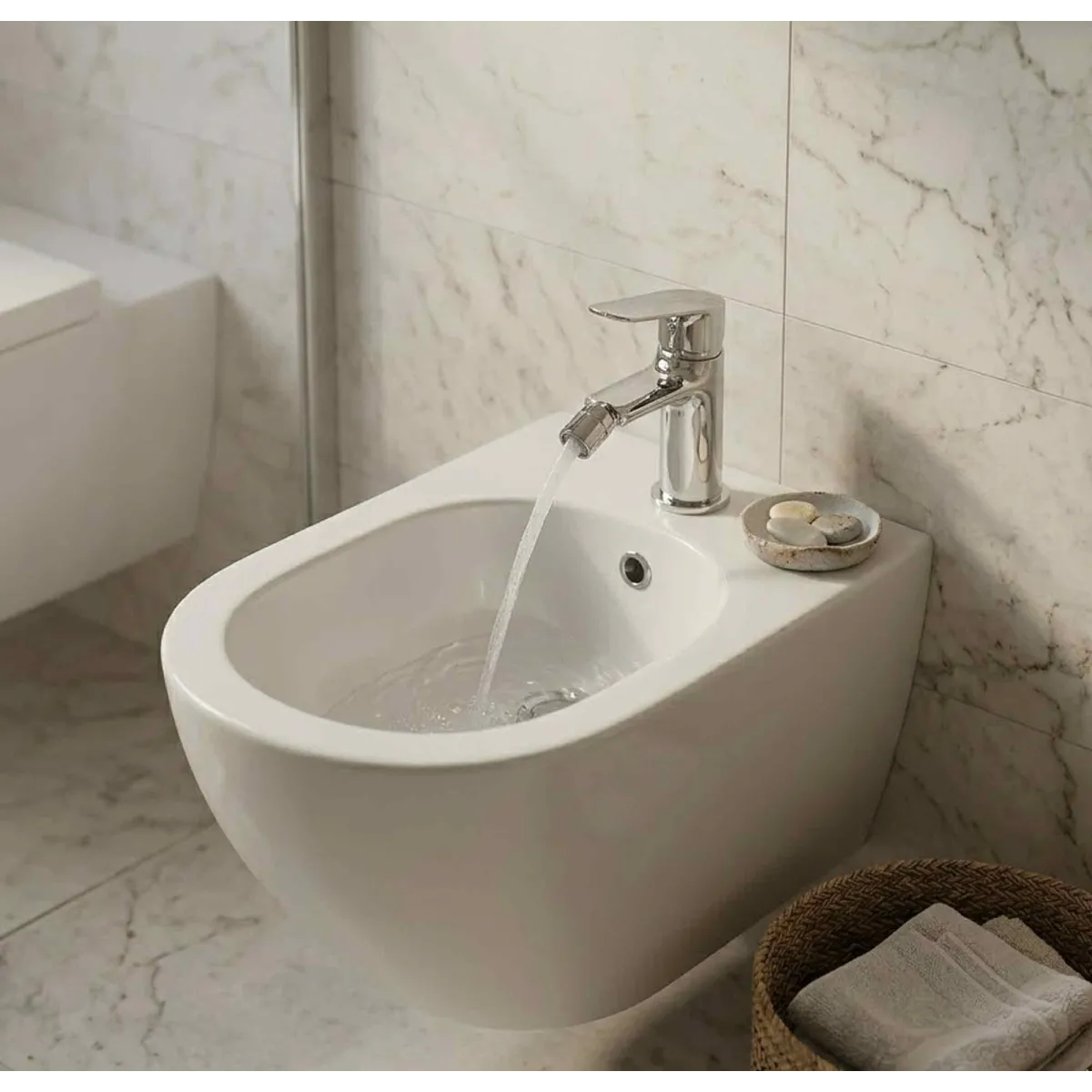 Robinets mitigeurs chromés Funky Crolla pour lavabo et bidet