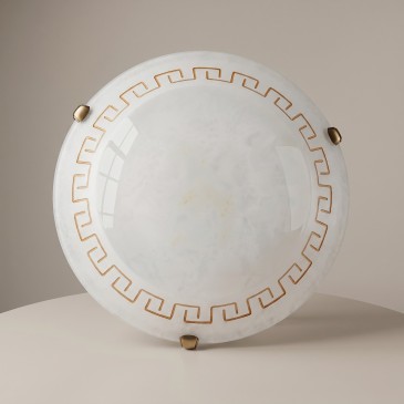 Plafoniera tonda Vetro marmo Ambra Greca Lampada classica 2XE27