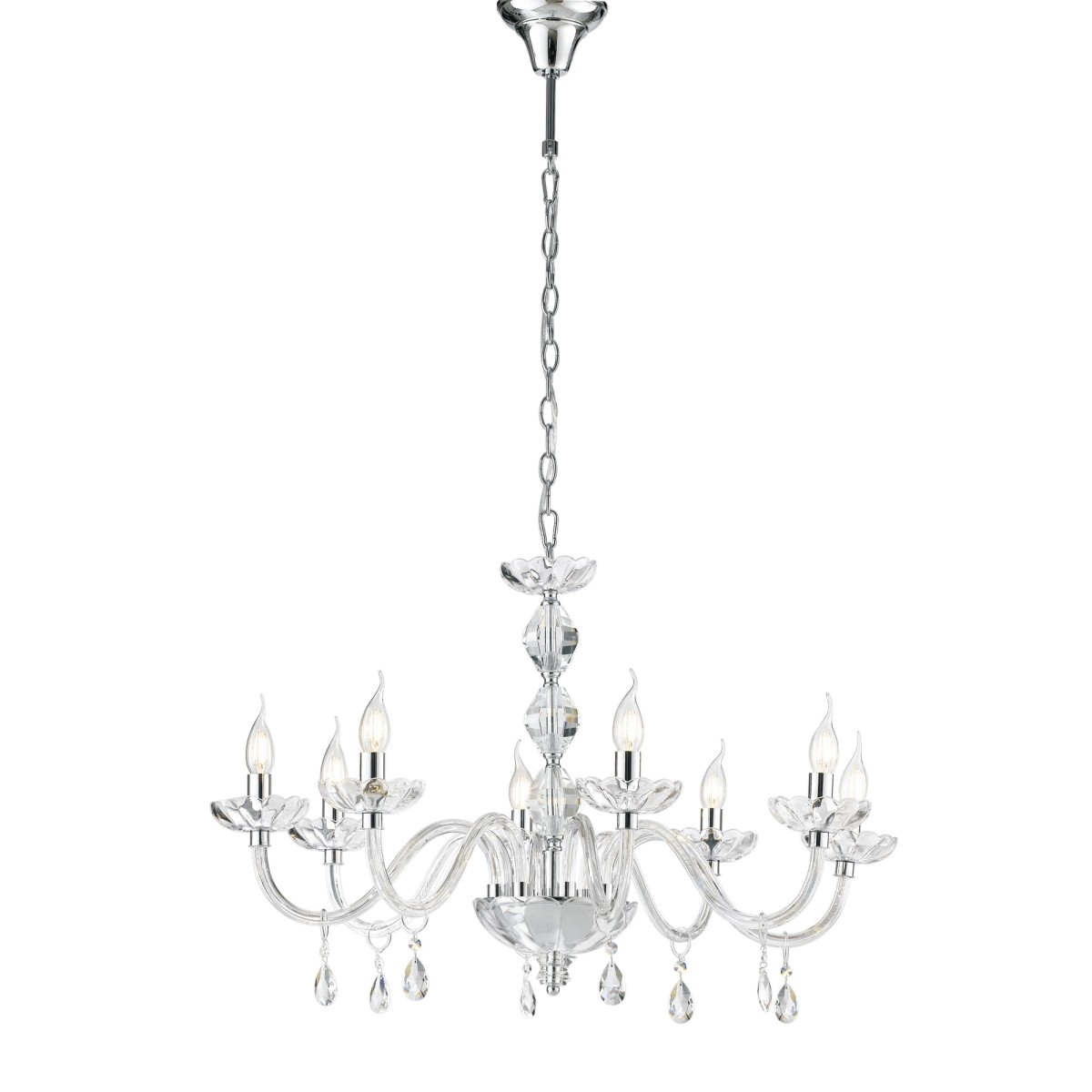 Lustre en cristal chromé ou doré 8xE14 | Mondialshop