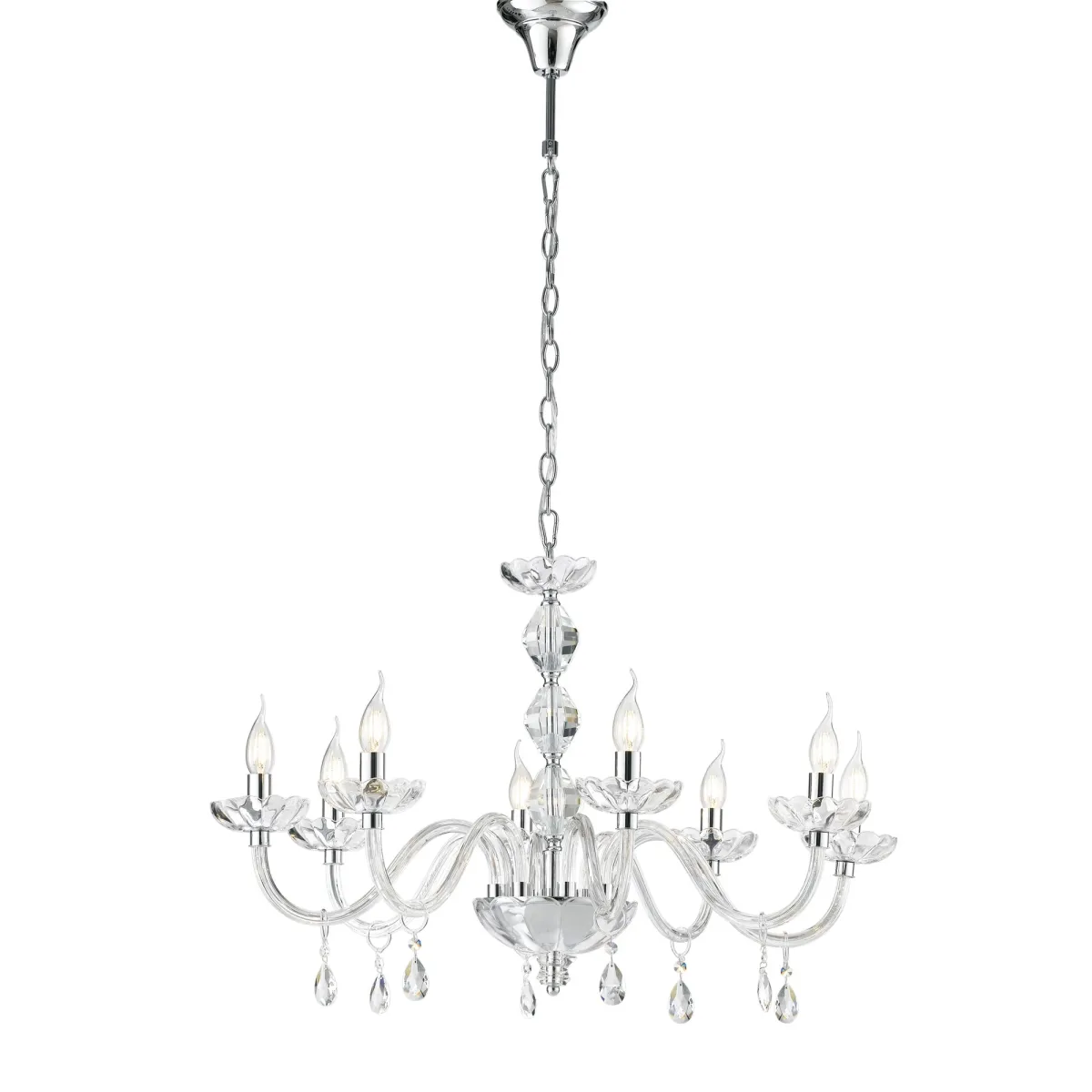Lustre en cristal chromé ou doré 8xE14 | Mondialshop