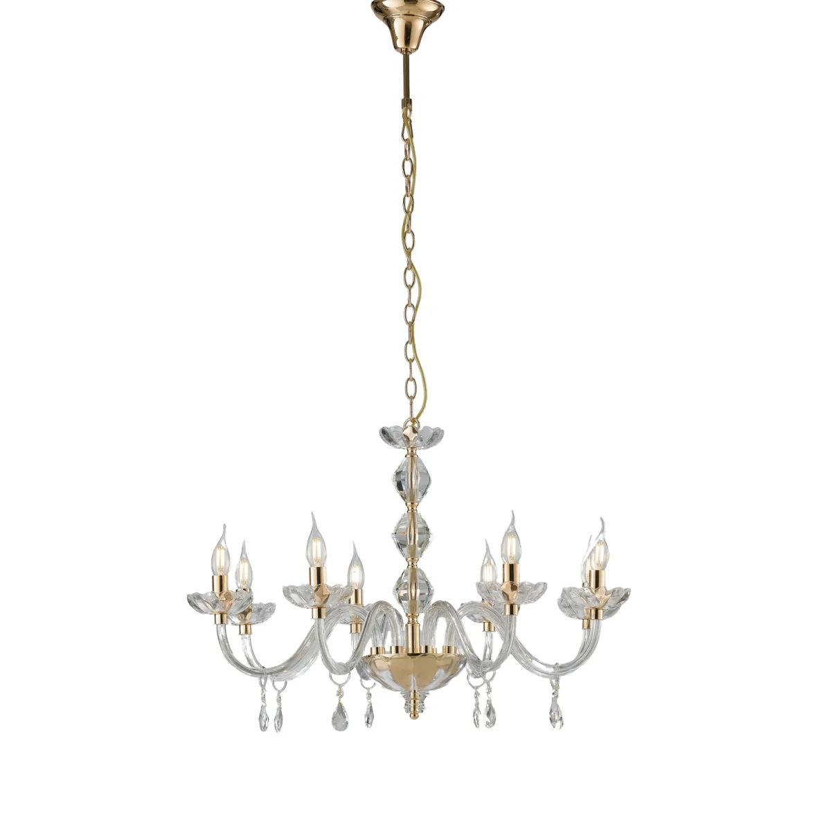 Lustre en cristal chromé ou doré 8xE14 | Mondialshop