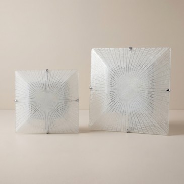 Lampada da Soffitto Disponibile in 2 dimensioni Vetro a Raggi diamantati Quadrata 2xE27 3XE27