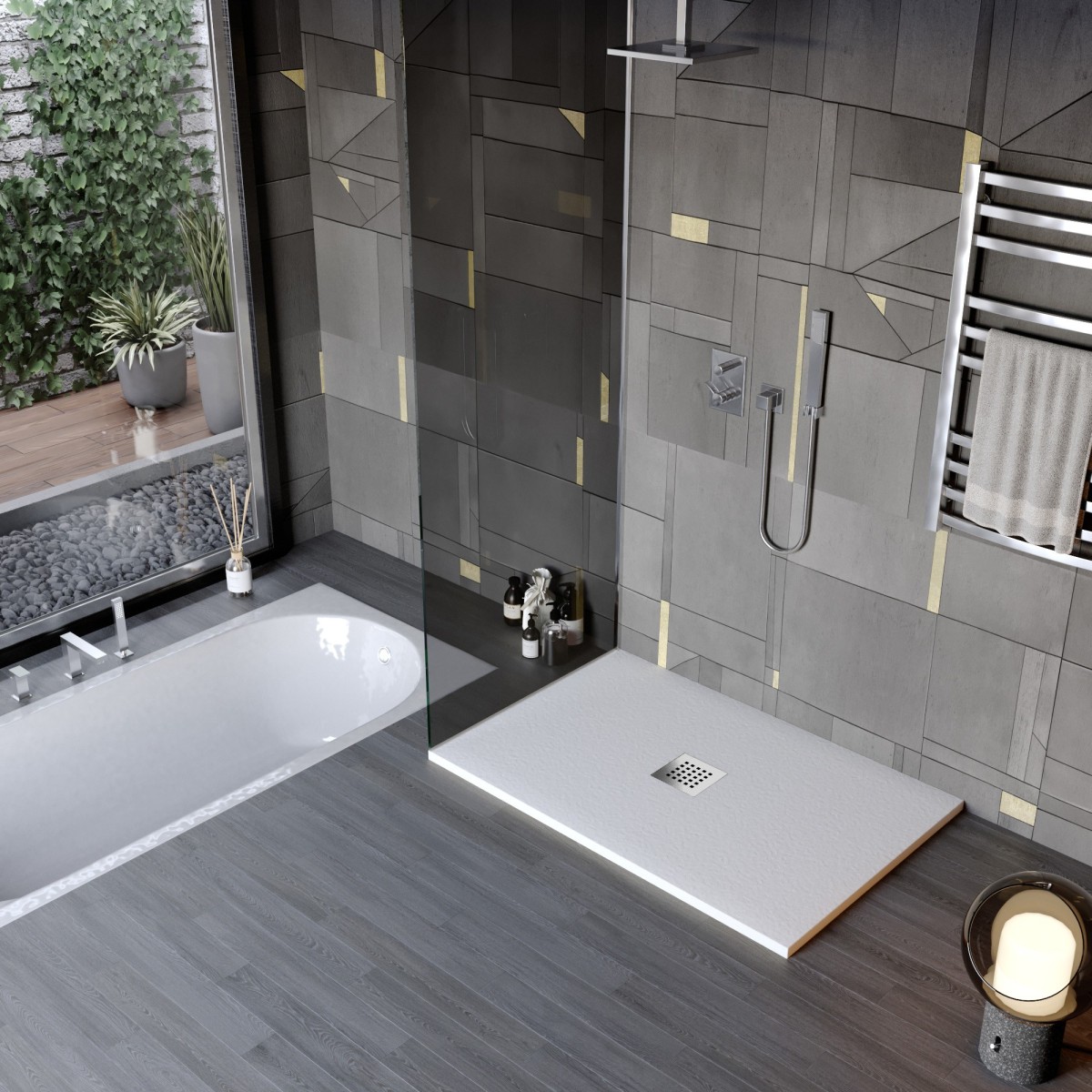 Receveur de douche en résine de marbre gris clair avec...