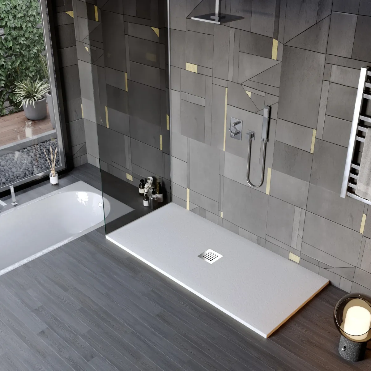 Receveur de douche en résine de marbre gris clair avec...