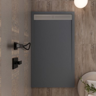 Piatto doccia in resina Grigio Scuro foro laterale GRID