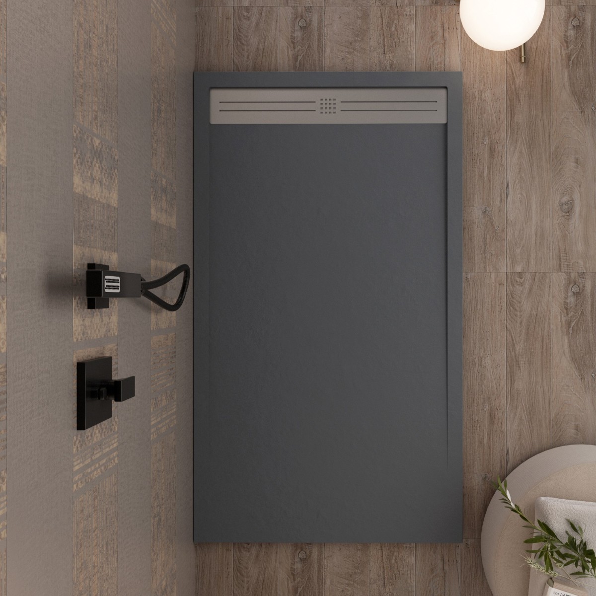 Piatto doccia in resina Grigio Scuro foro laterale GRID