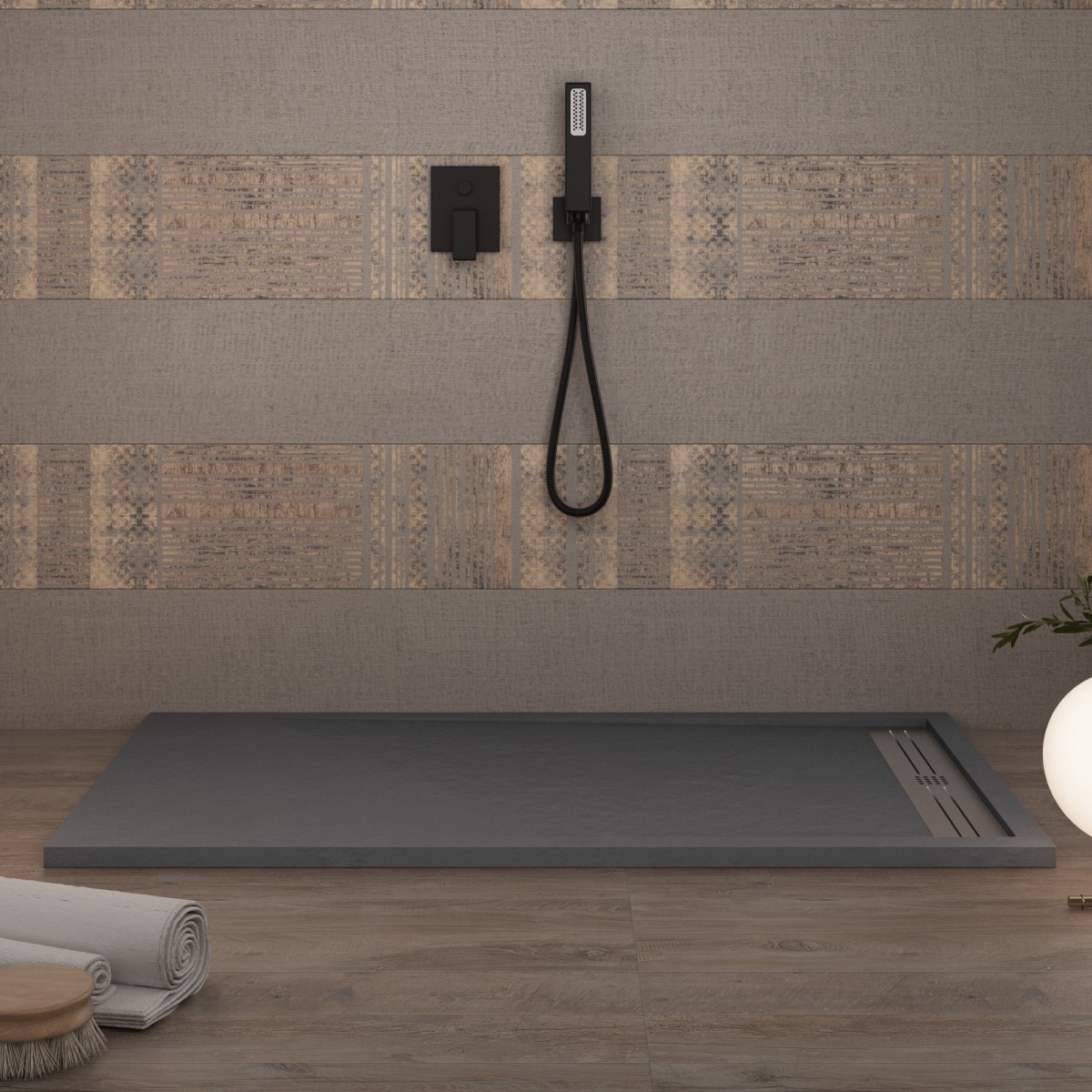 Piatto doccia in resina Grigio Scuro foro laterale GRID