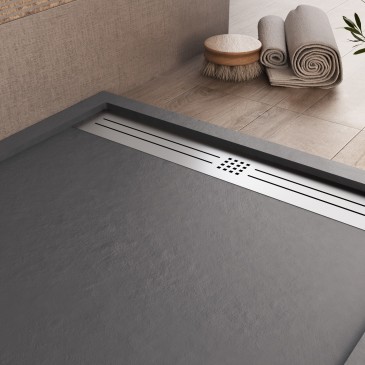 Piatto doccia in resina Grigio Scuro foro laterale GRID