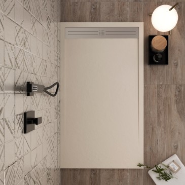 Receveur de douche en résine crème avec trou latéral GRID