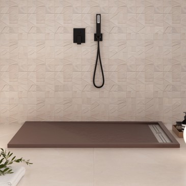 Piatto doccia in resina marrone foro laterale GRID