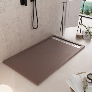 Piatto doccia in resina marrone foro laterale GRID