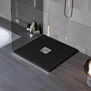 Receveur de douche en résine effet marbre avec trou central, coloris Nero Chic