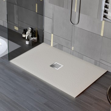 Piatto doccia in marmo resina effetto pietra con foro centrale Crema Chic