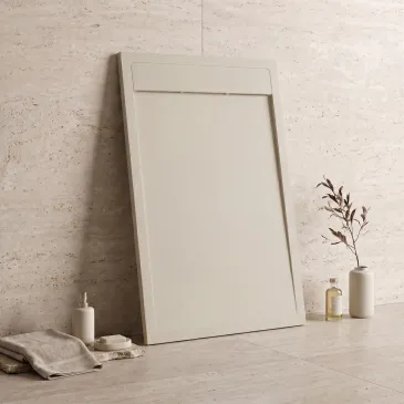 PRESTIGE Duschwanne aus cremefarbenem Kunstharz mit Seitenablauf