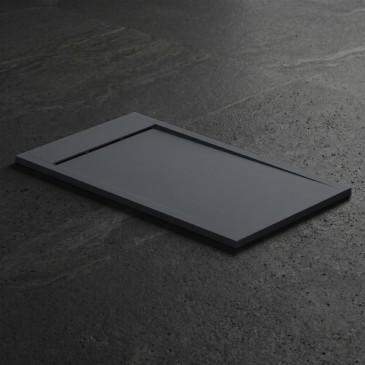 Dunkelgraue PRESTIGE-Duschwanne aus Kunstharz mit seitlichem Abfluss
