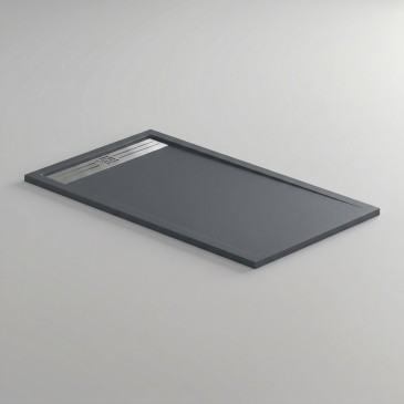 Receveur de douche en résine Dark Grey, trou latéral GRID