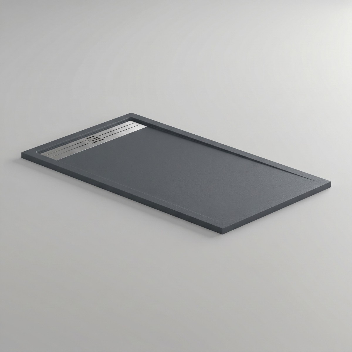Receveur de douche en résine Dark Grey, trou latéral GRID