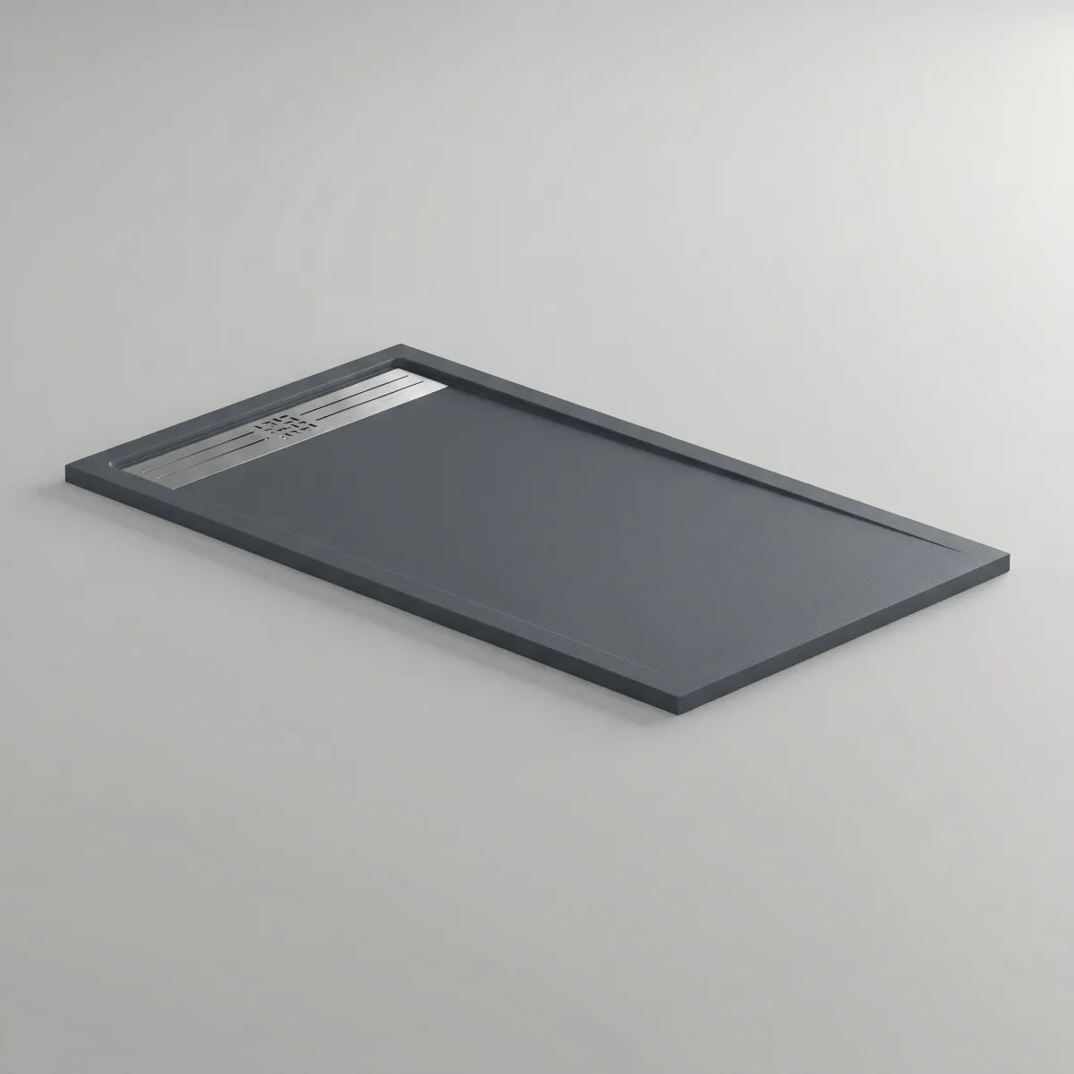 Receveur de douche en résine Dark Grey, trou latéral GRID