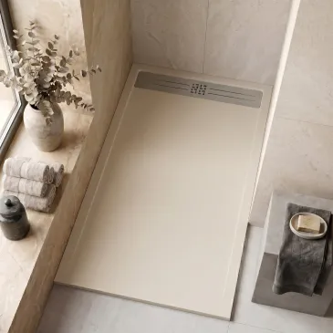 Receveur de douche en résine sableuse avec trou latéral PLUS