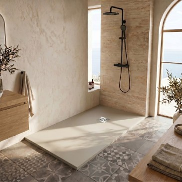 Receveur de douche en résine CREAM à trou latéral PLUS
