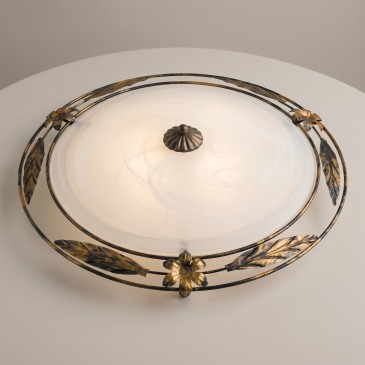 Plafoniera Classica tonda in Vetro Bianco Cornice Metallo anticato Disponibile in 2 dimensioni 2X 3XE27