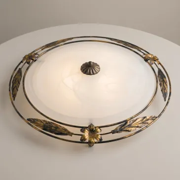 Plafoniera Classica tonda in Vetro Bianco Cornice Metallo anticato Disponibile in 2 dimensioni 2X 3XE27