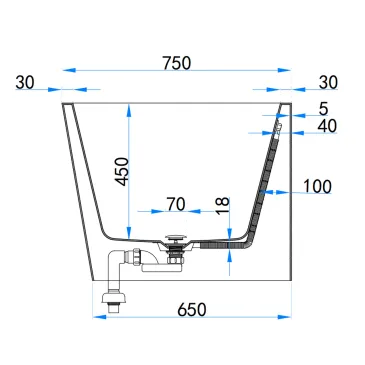 160x75 Eckbadewanne in Mattweiß mit Abfluss | Mondialshop