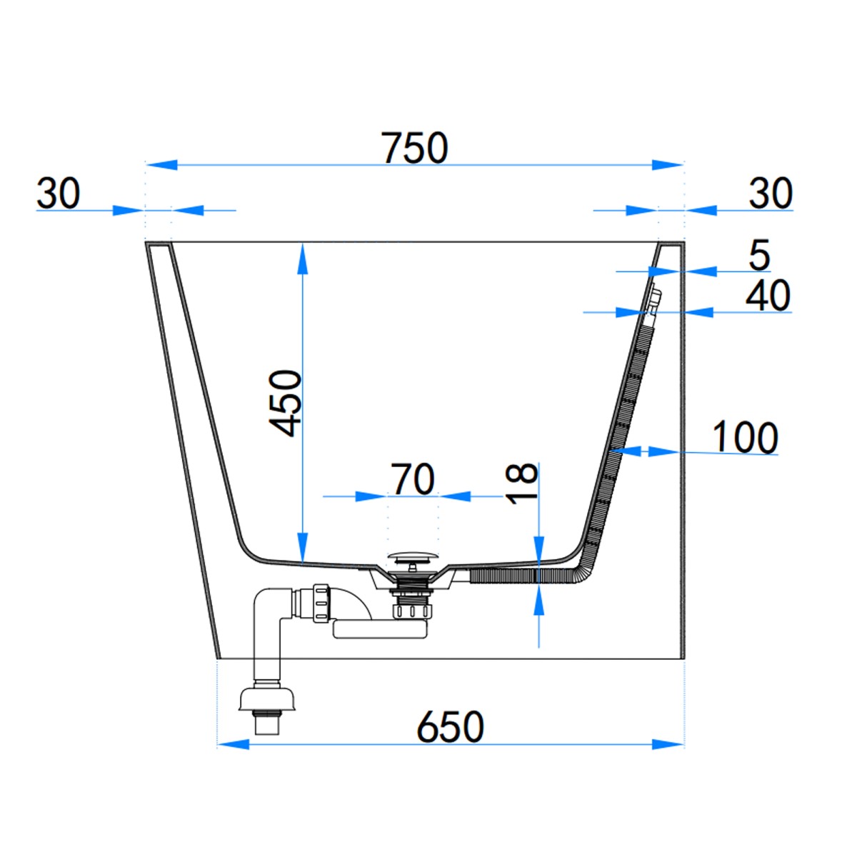 Baignoire d'angle blanche mate 160 x 75 cm avec bonde |...